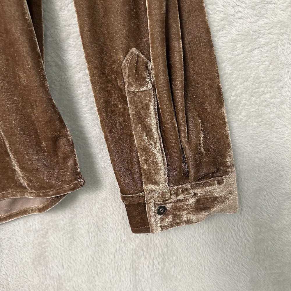 Umgee Crushed Velvet Long Sleeve Button Up Shirt Brown Boho Women's Size XL - Picture 4 of 8